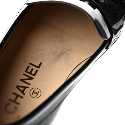 Chanel Patent Crackled Calfskin CC Mocassin Loafers 38 Black 9 of 10