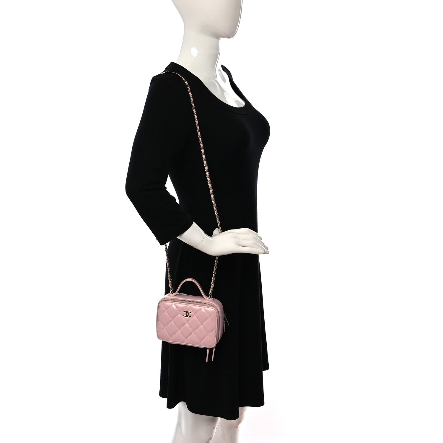 Chanel Glazed Calfskin Quilted Small Top Handle Vanity Case Light Pink 2 of 10