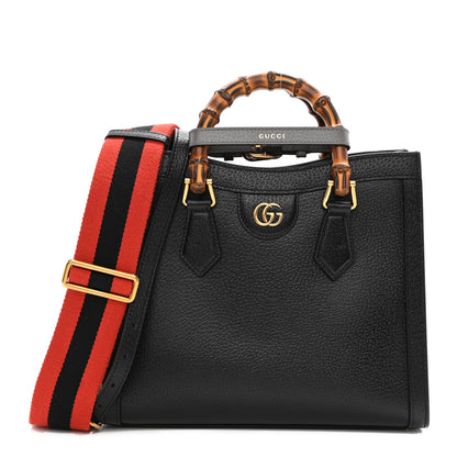 Gucci Textured Dollar Calfskin Web Small Diana Tote Bag Black Dusty Grey 2 of 15