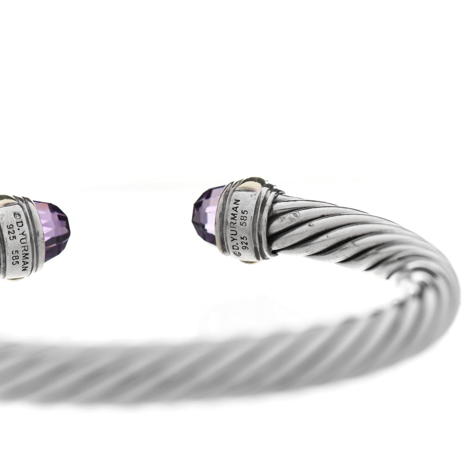 David Yurman Sterling Silver 14K Yellow Gold Amethyst 7mm Cable Classics Bracelet 3 of 4