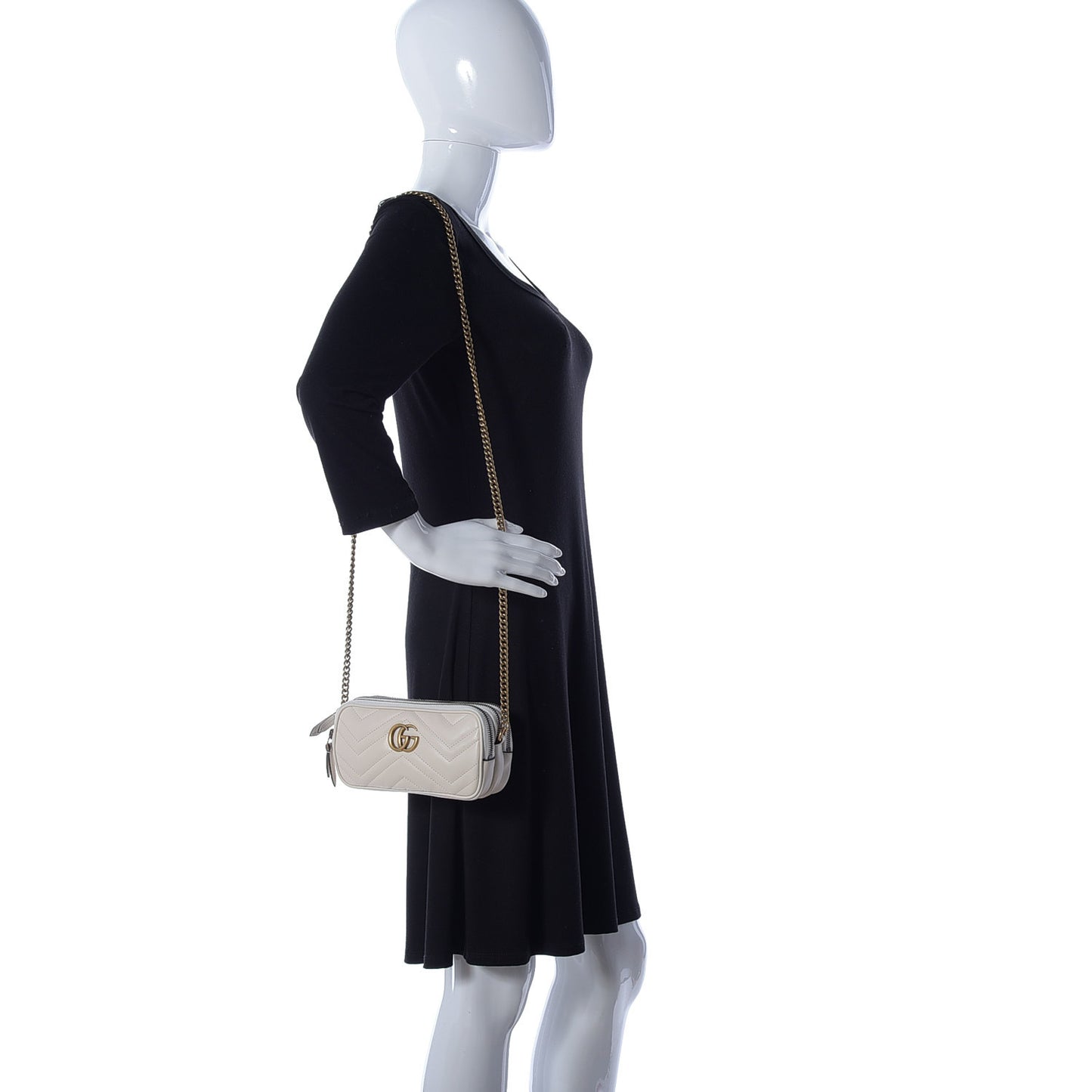 Calfskin Matelasse Mini GG Marmont Chain Crossbody Bag White