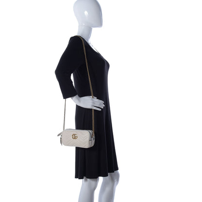 Gucci Calfskin Matelasse Mini GG Marmont Chain Crossbody Bag White 2 of 14
