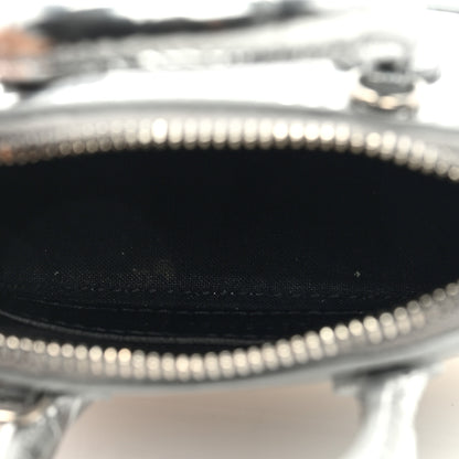 Balenciaga Metallic Calfskin Logo Crocodile Embossed Mini Ville Top Handle Bag Silver Black 5 of 9