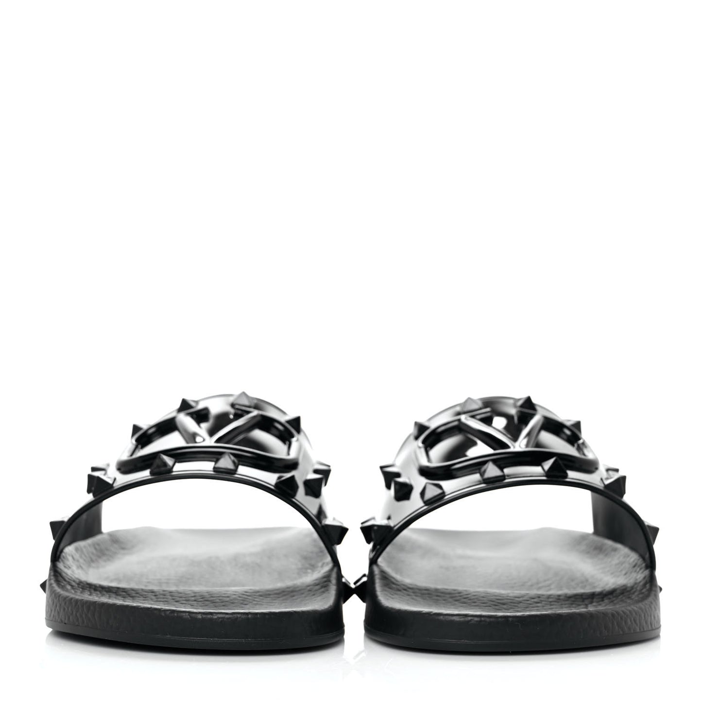 Patent Rubber Mens Rockstud VLogo Slide Sandals 41 Black