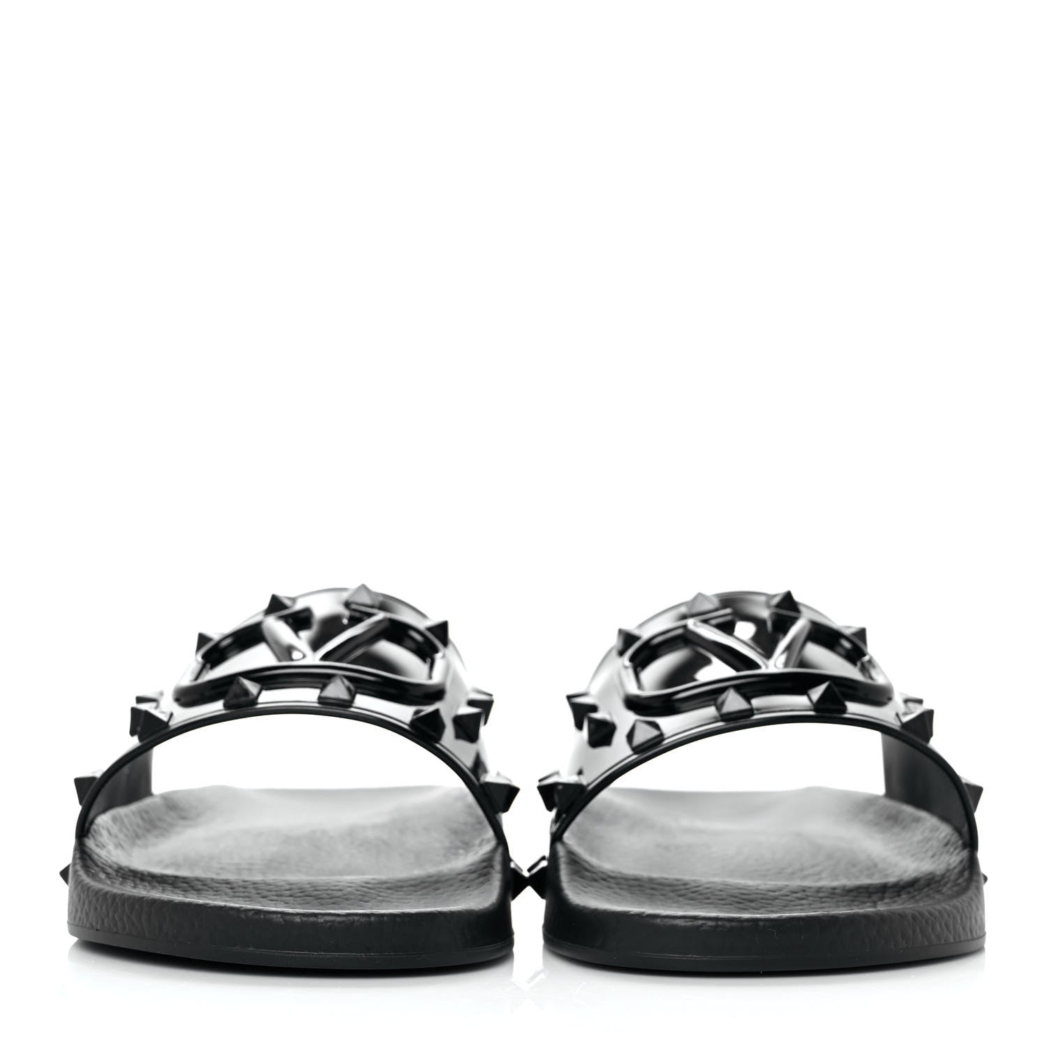Valentino Garavani Patent Rubber Mens Rockstud VLogo Slide Sandals 41 Black 2 of 7