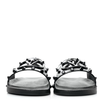 Valentino Garavani Patent Rubber Mens Rockstud VLogo Slide Sandals 41 Black 2 of 7