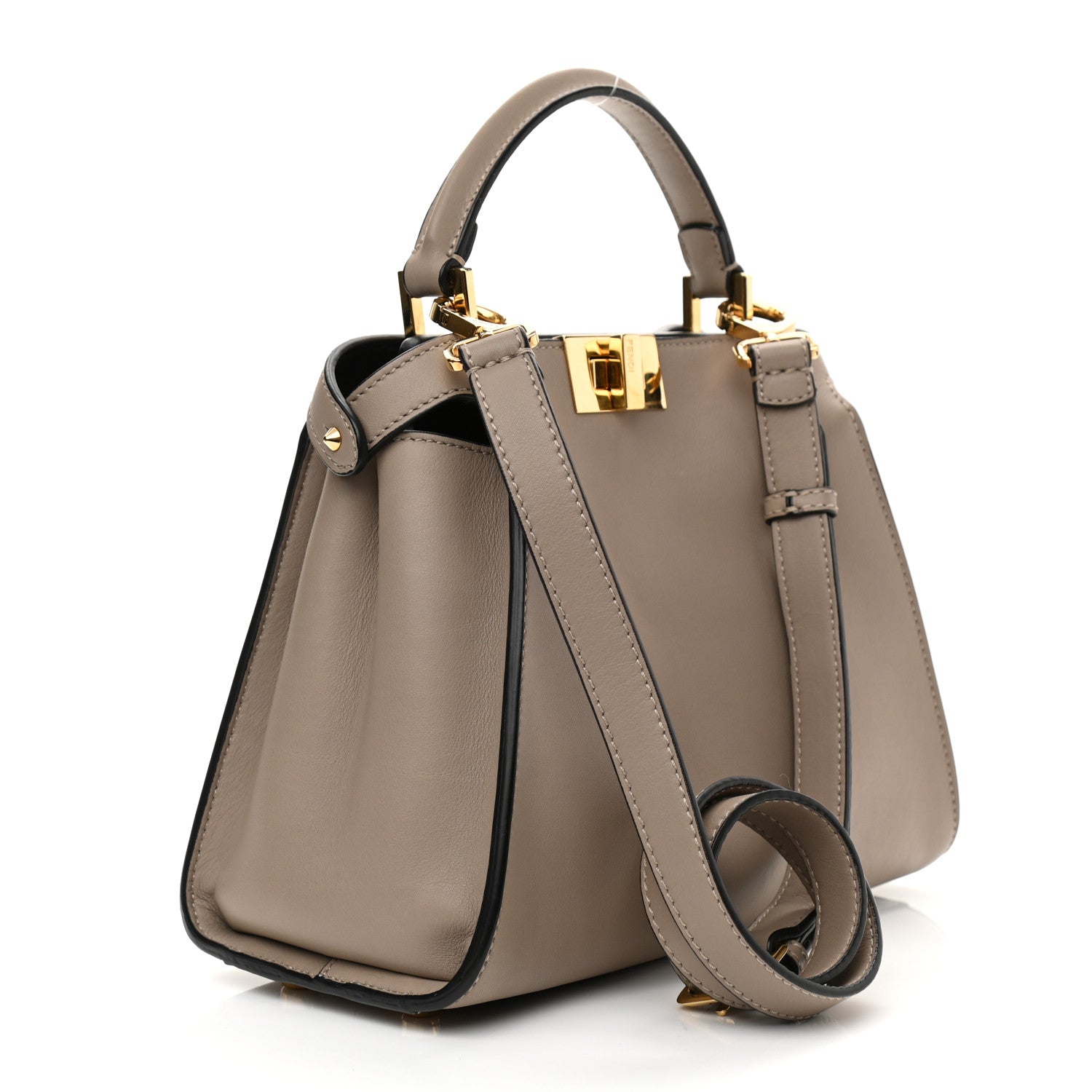 Fendi Vitello Tahiti Burro Medium Peekaboo Iconic Essentially Satchel Tortora Black 3 of 10
