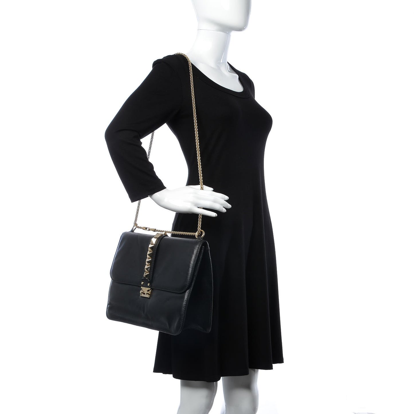 Vitello Extra Large Glam Lock Rockstud Flap Black