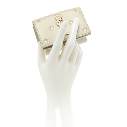 Saint Laurent Calfskin Star Print Monogram Trifold Wallet White 2 of 12