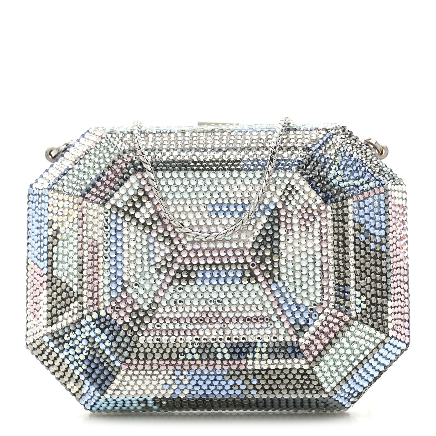 Judith Leiber Swarovski Crystal Minaudiere Clutch Silver Multicolor 1 of 10