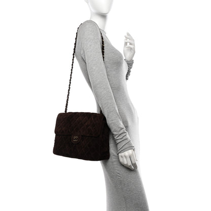 Chanel Suede Quilted Jumbo Single Flap Brown 3 of 10