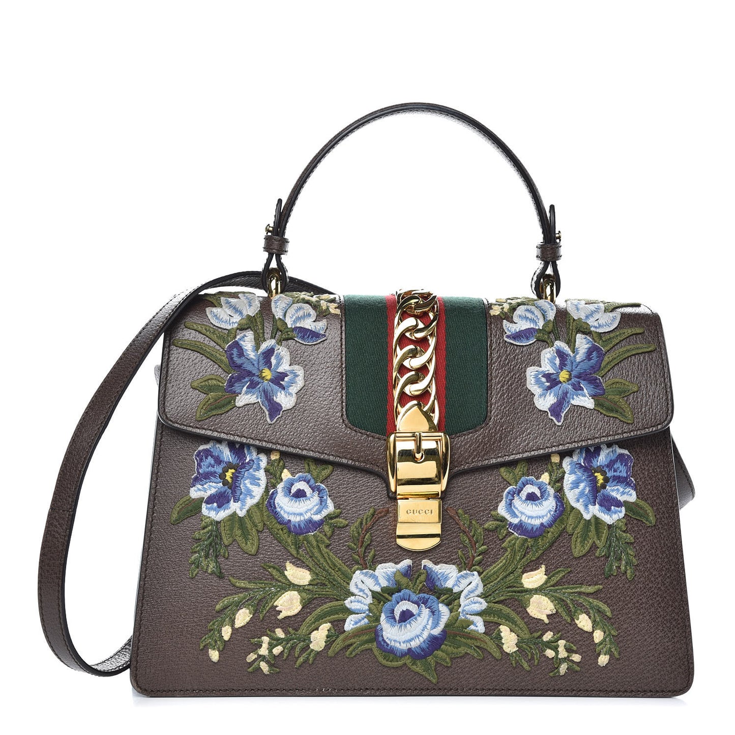 Calfskin Embroidered Medium Sylvie Top Handle Bag New Acero Multicolor