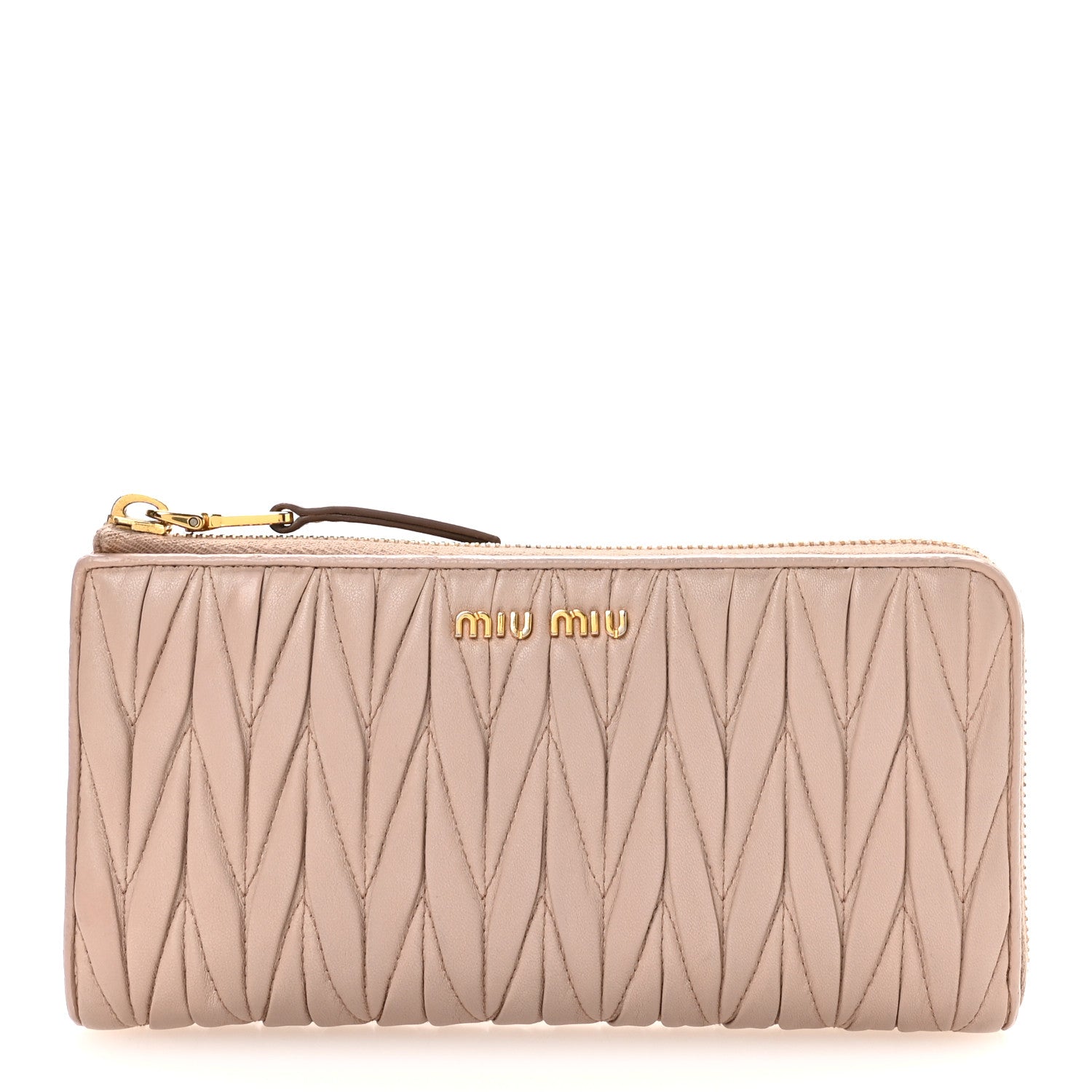 Miu Miu Nappa Matelasse Zip Around Wallet Pomice 1 of 9