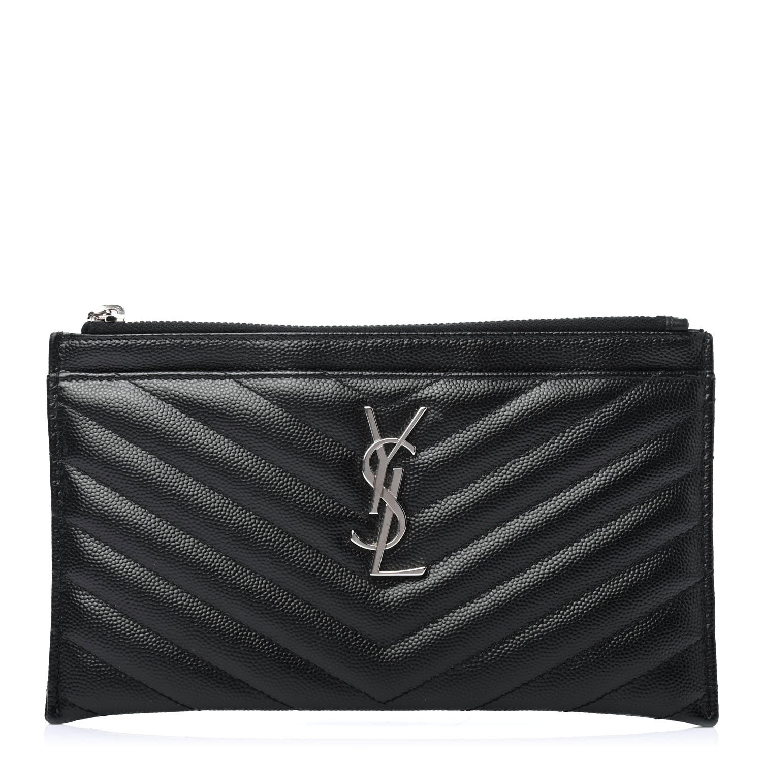 Saint Laurent Grain De Poudre Chevron Monogram Bill Pouch Black 1 of 4