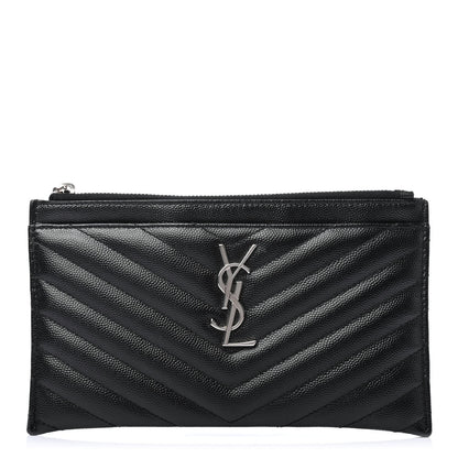 Saint Laurent Grain De Poudre Chevron Monogram Bill Pouch Black 1 of 4