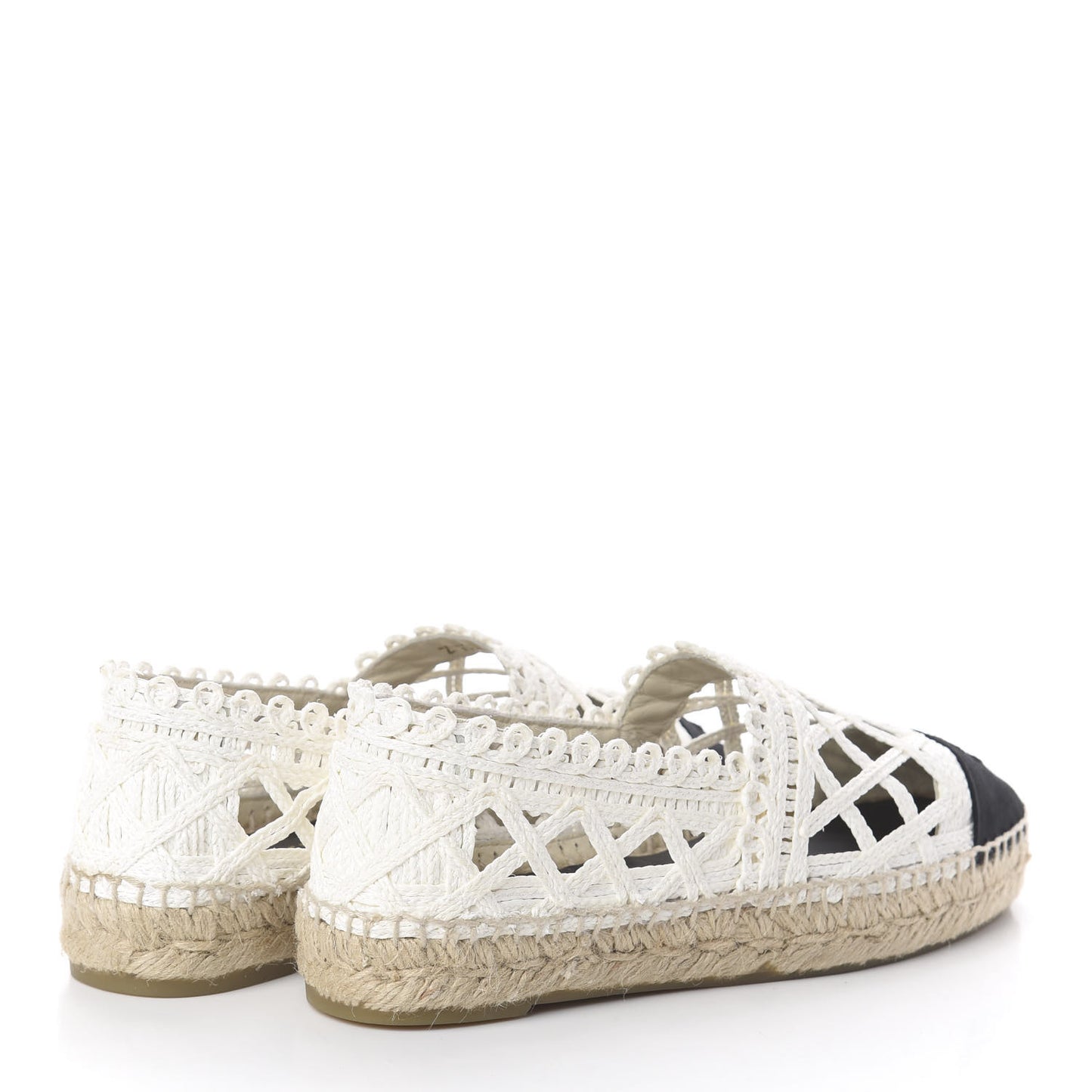 Woven Fabric Grosgrain CC Espadrilles 38 White Black