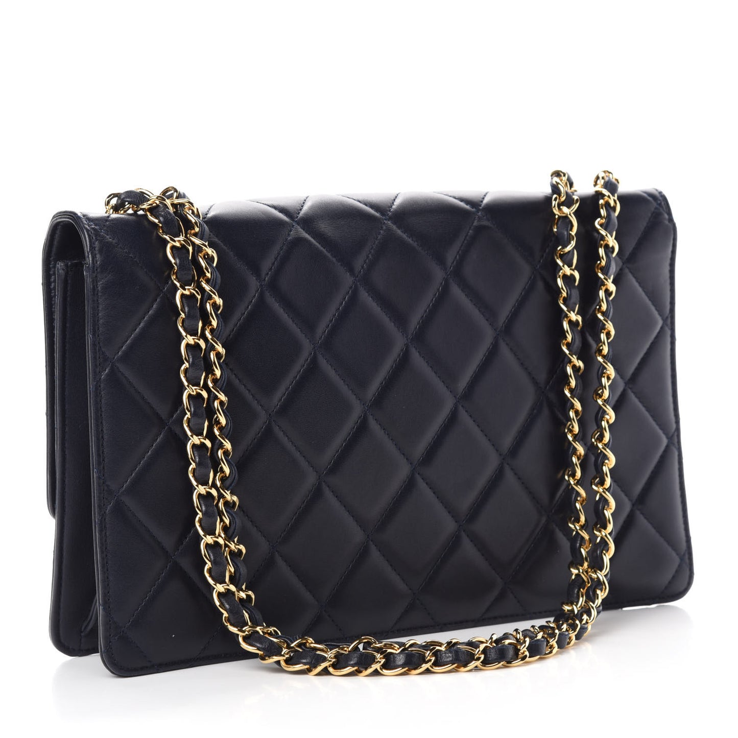 Lambskin Quilted Large Golden Class Flap Navy