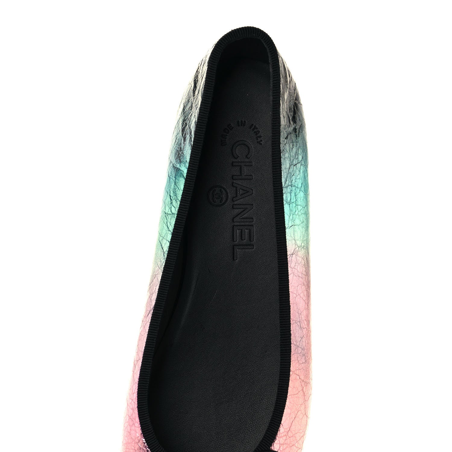 Chanel Laminated Calfskin Grosgrain Cap Toe CC Ballerina Flats 38 Multicolor Black 7 of 9