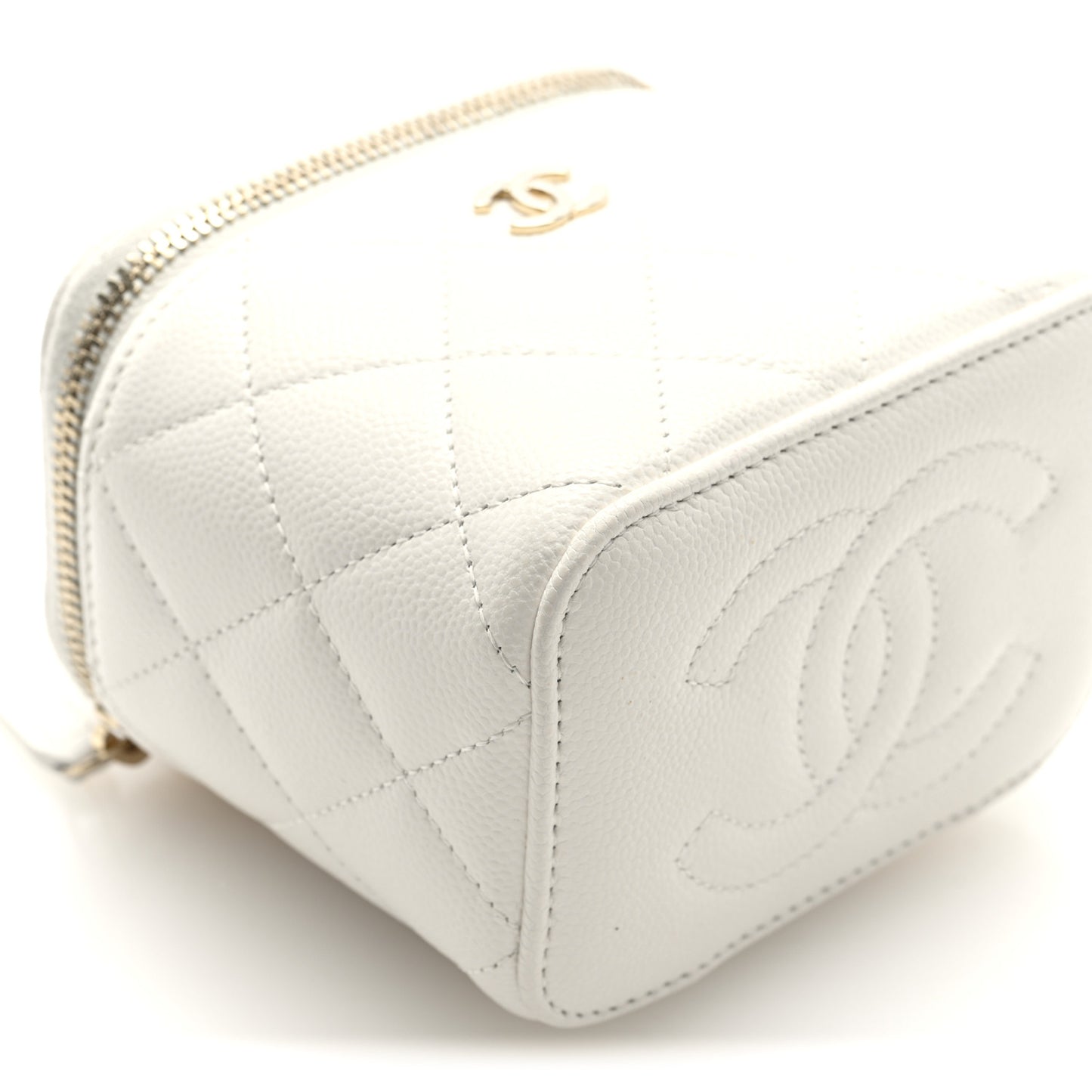 Caviar Quilted Mini Vanity Case With Chain White