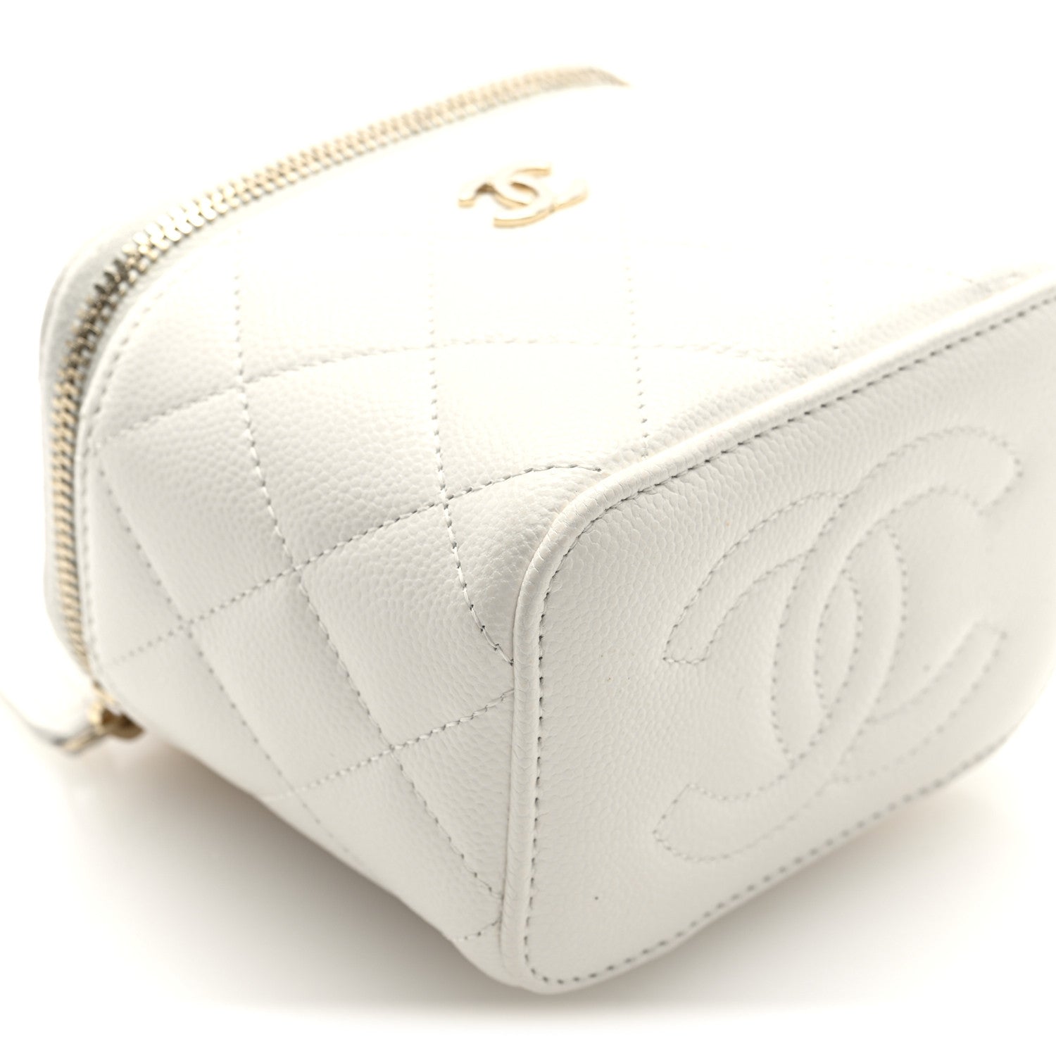 Chanel Caviar Quilted Mini Vanity Case With Chain White 10 of 11