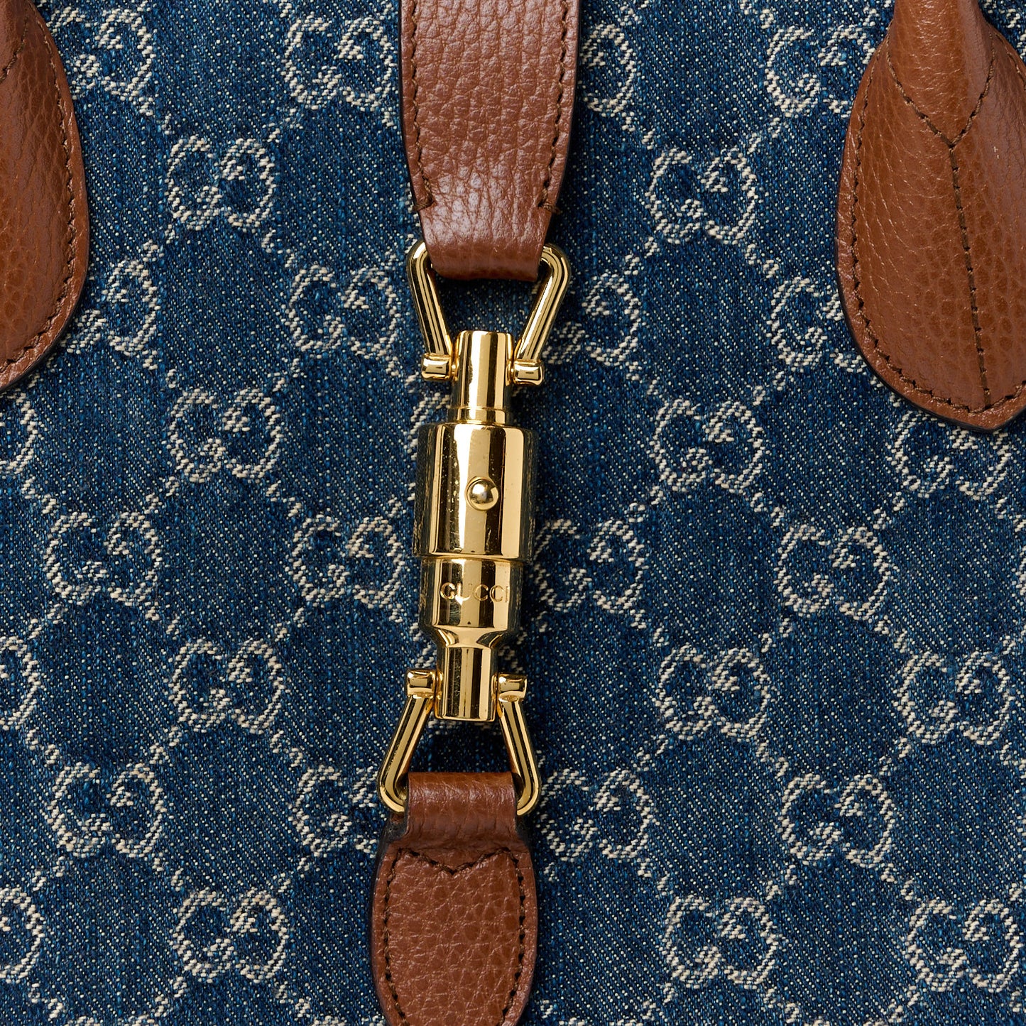 New Denim GG Monogram Dollar Calfskin Medium Jackie 1961 Tote Blue Tea Cuir Epilog