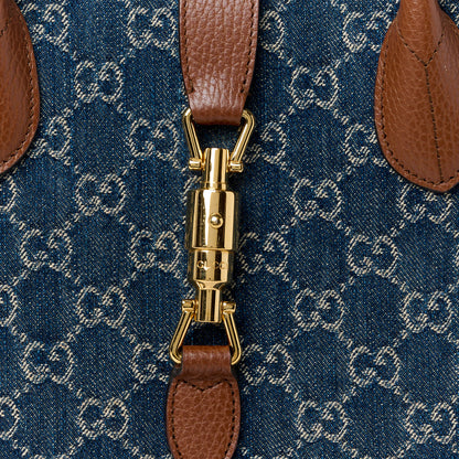 Gucci New Denim GG Monogram Dollar Calfskin Medium Jackie 1961 Tote Blue Tea Cuir Epilog 8 of 10