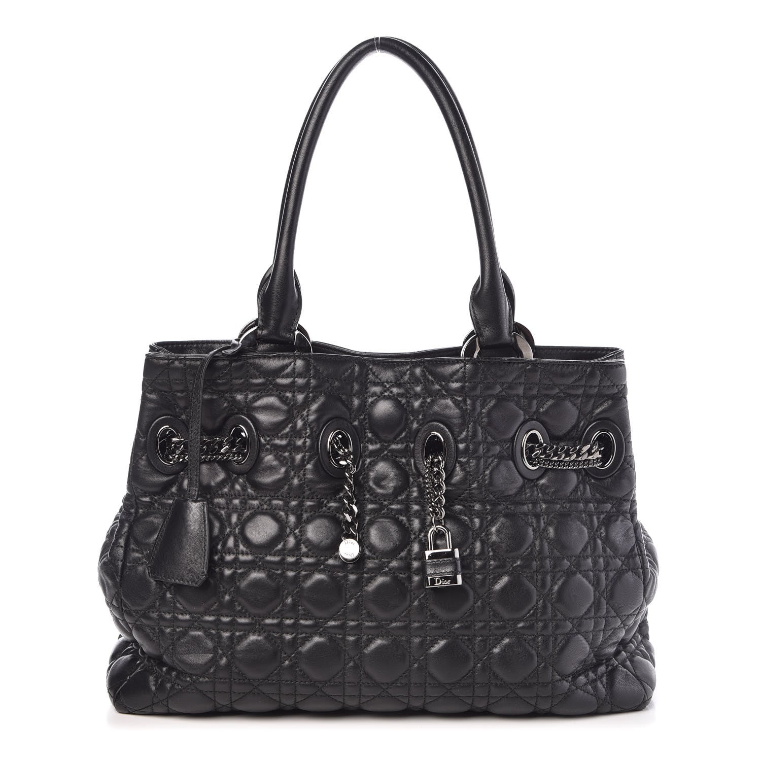 Christian Dior Lambskin Cannage Stitched Drawsting Tote Black 1 of 9