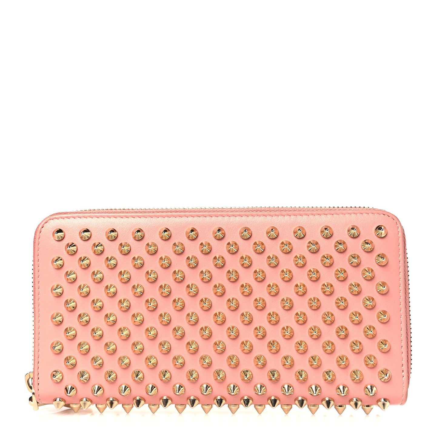 Calfskin Panettone Spiked Zip Around Wallet Pink