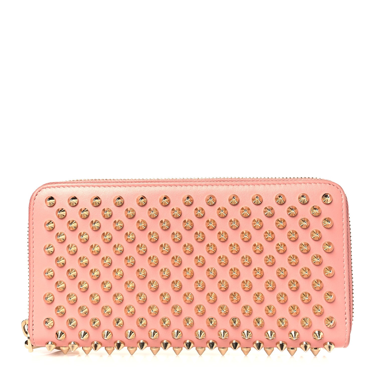 Christian Louboutin Calfskin Panettone Spiked Zip Around Wallet Pink 1 of 6