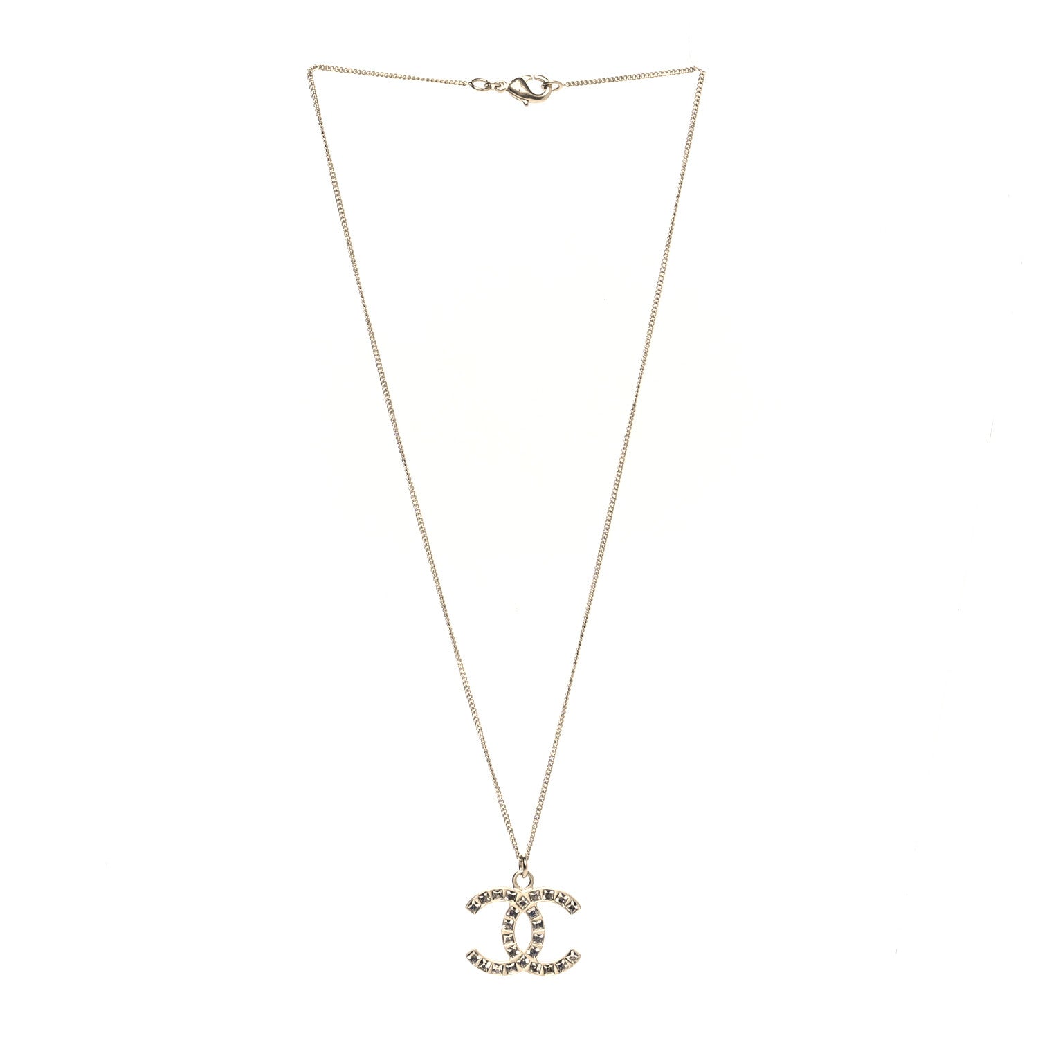 Chanel Crystal CC Pendant Necklace Gold 3 of 5
