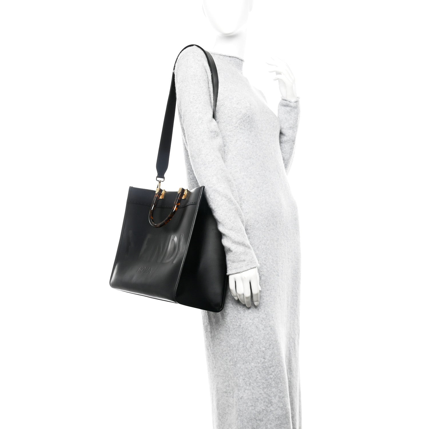 Fendi Vitello King Plexiglass Medium Fendi Sunshine Shopper Tote Black 2 of 10