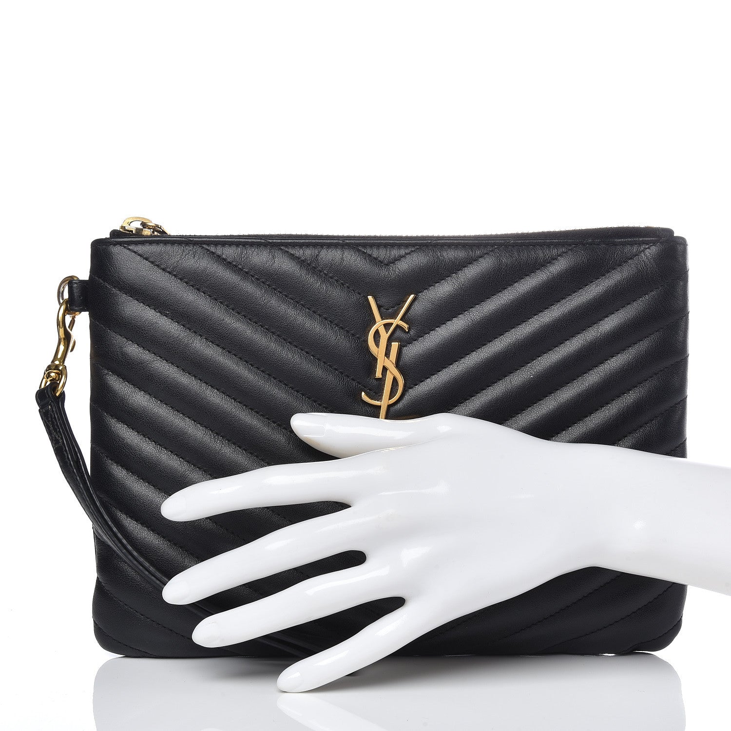 Saint Laurent Calfskin Matelasse Chevron Monogram A5 Wristlet Black 2 of 9