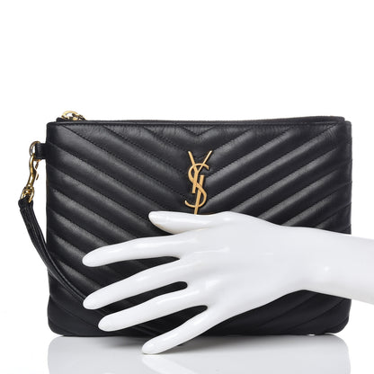 Saint Laurent Calfskin Matelasse Chevron Monogram A5 Wristlet Black 2 of 9