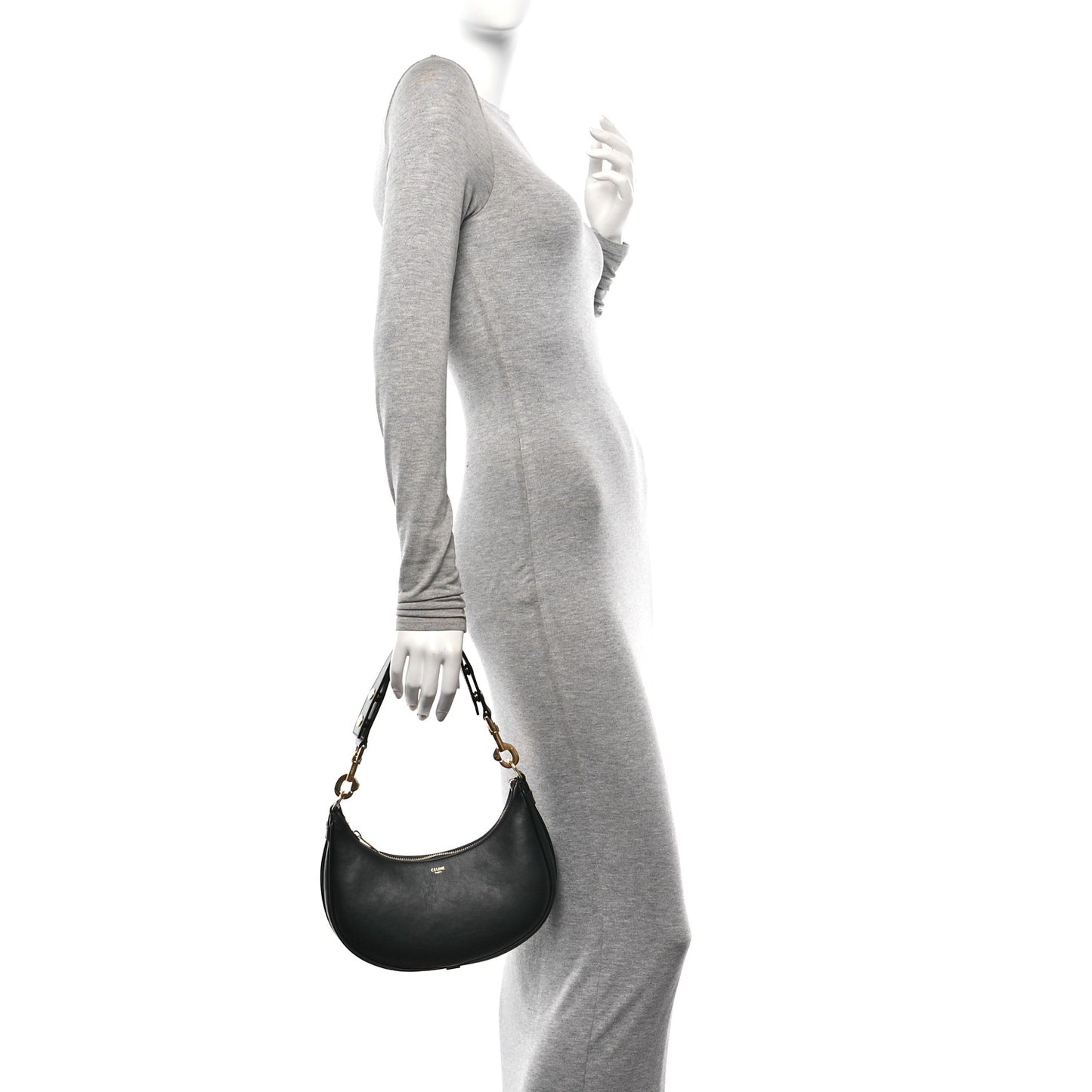 Smooth Calfskin Medium Strap Ava Shoulder Bag Black