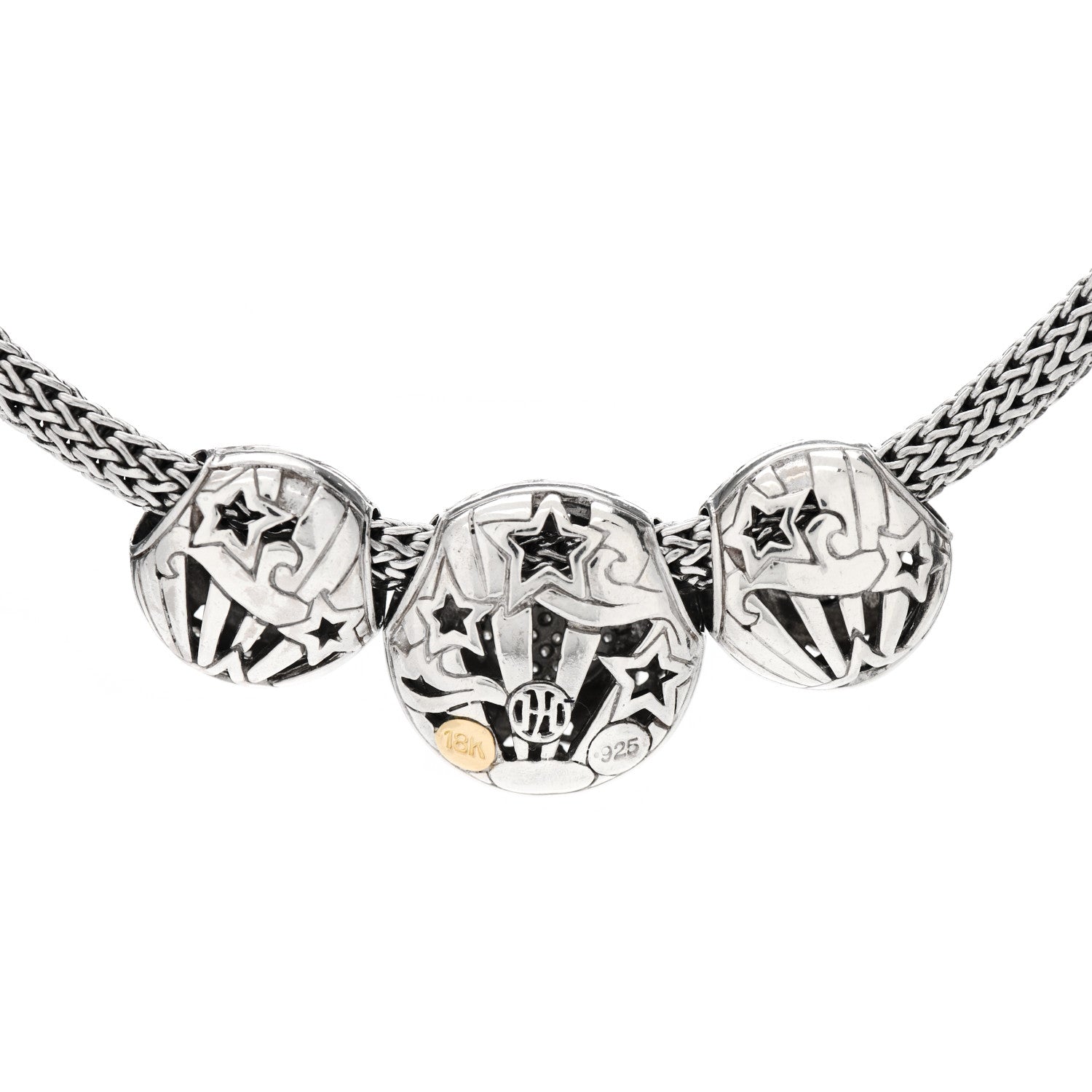 John Hardy Sterling Silver Diamond 3 Round Pendant Necklace 4 of 4