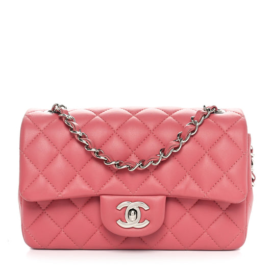 Lambskin Quilted Mini Rectangular Flap Pink