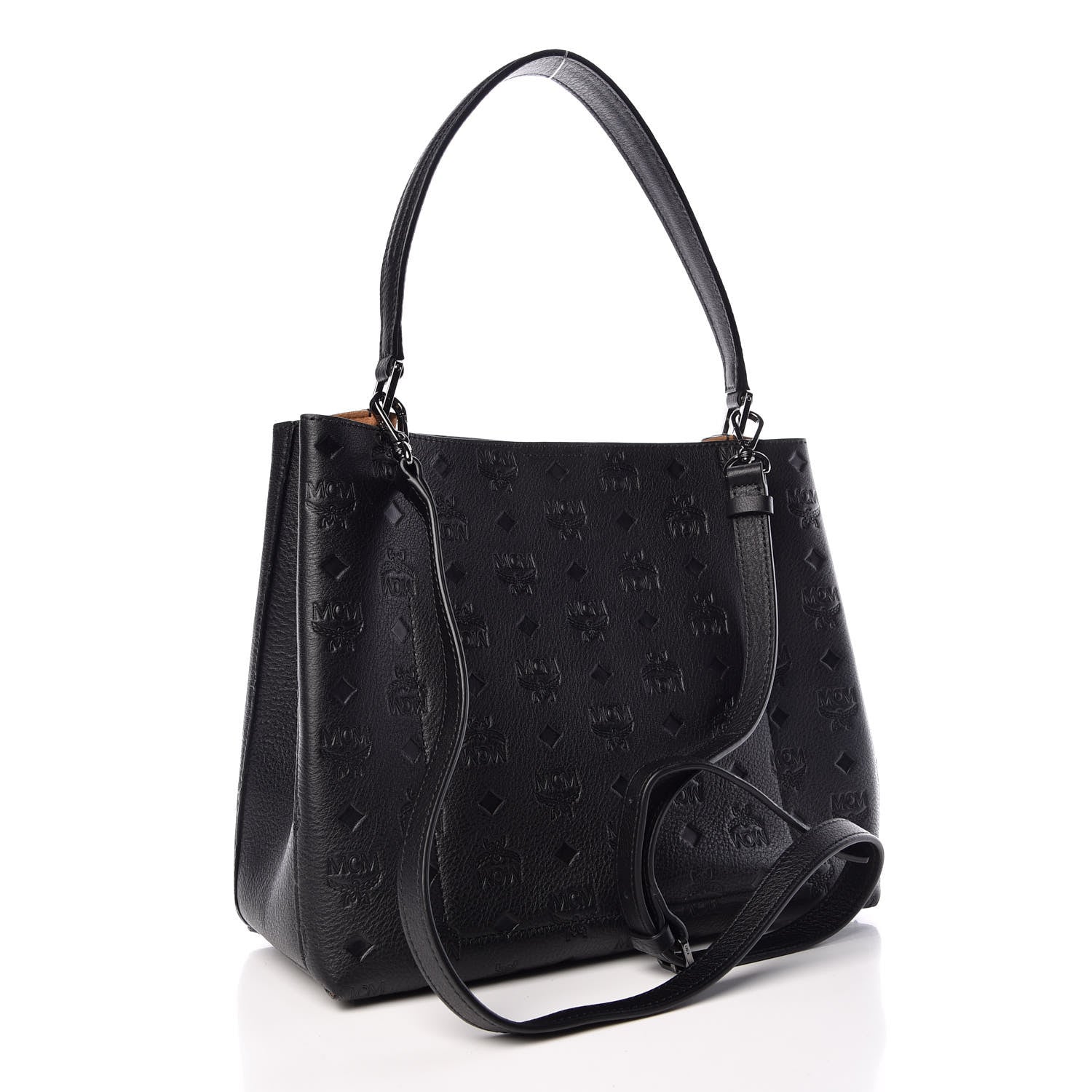 MCM Calfskin Ottomar Monogram Sarah Convertible Hobo Black 4 of 12