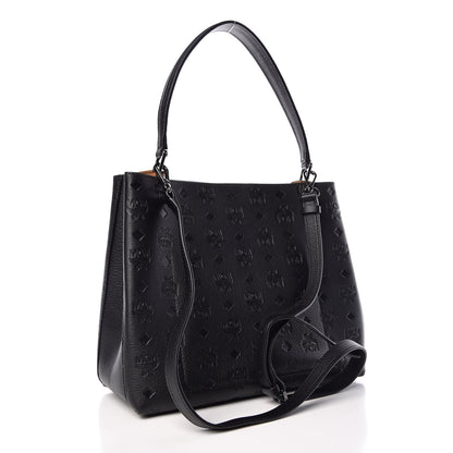 MCM Calfskin Ottomar Monogram Sarah Convertible Hobo Black 4 of 12