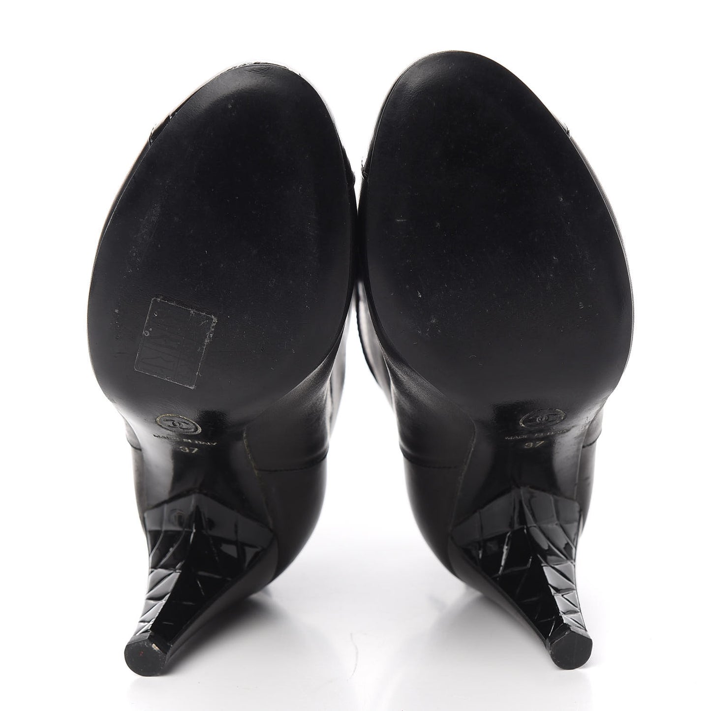 Lambskin Patent Cap Toe Cut Out Ankle Boots 37 Black