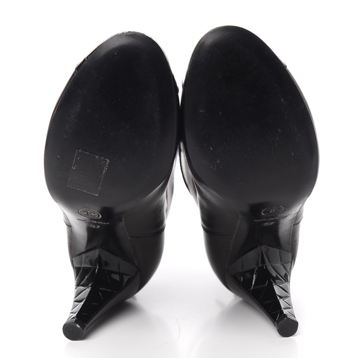 Chanel Lambskin Patent Cap Toe Cut Out Ankle Boots 37 Black 5 of 8