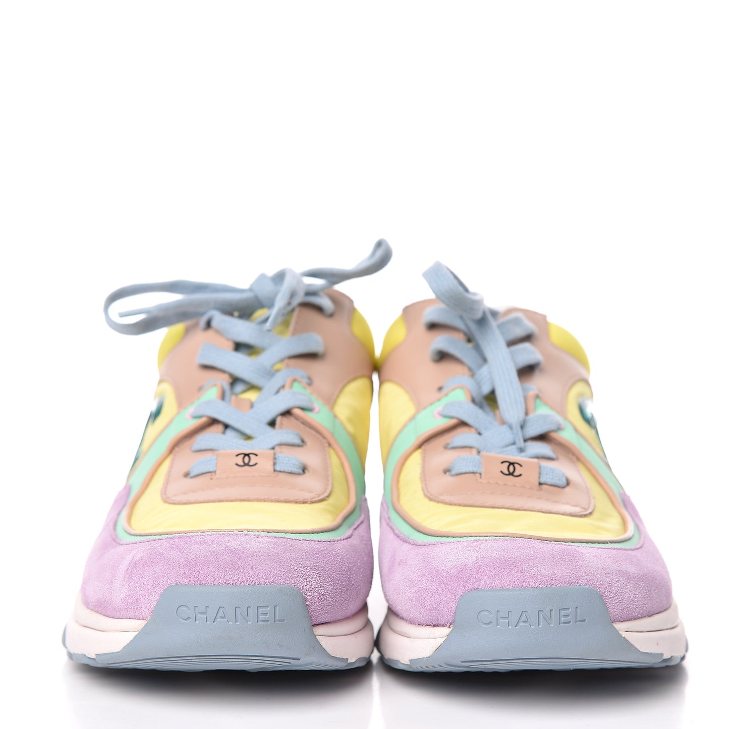 Nylon Lambskin Calfskin Suede CC Womens Sneakers 41 Pink Yellow Purple
