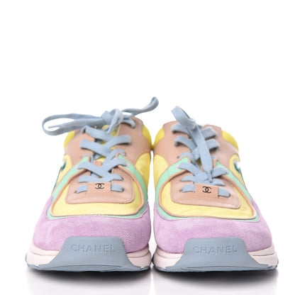 Chanel Nylon Lambskin Calfskin Suede CC Womens Sneakers 41 Pink Yellow Purple 2 of 8