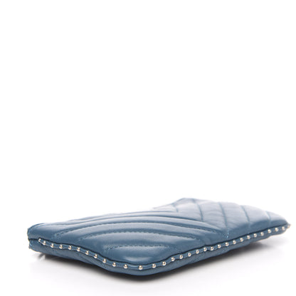 Chanel Lambskin Chevron Quilted Studded Small Cosmetic Case Blue 3 of 7