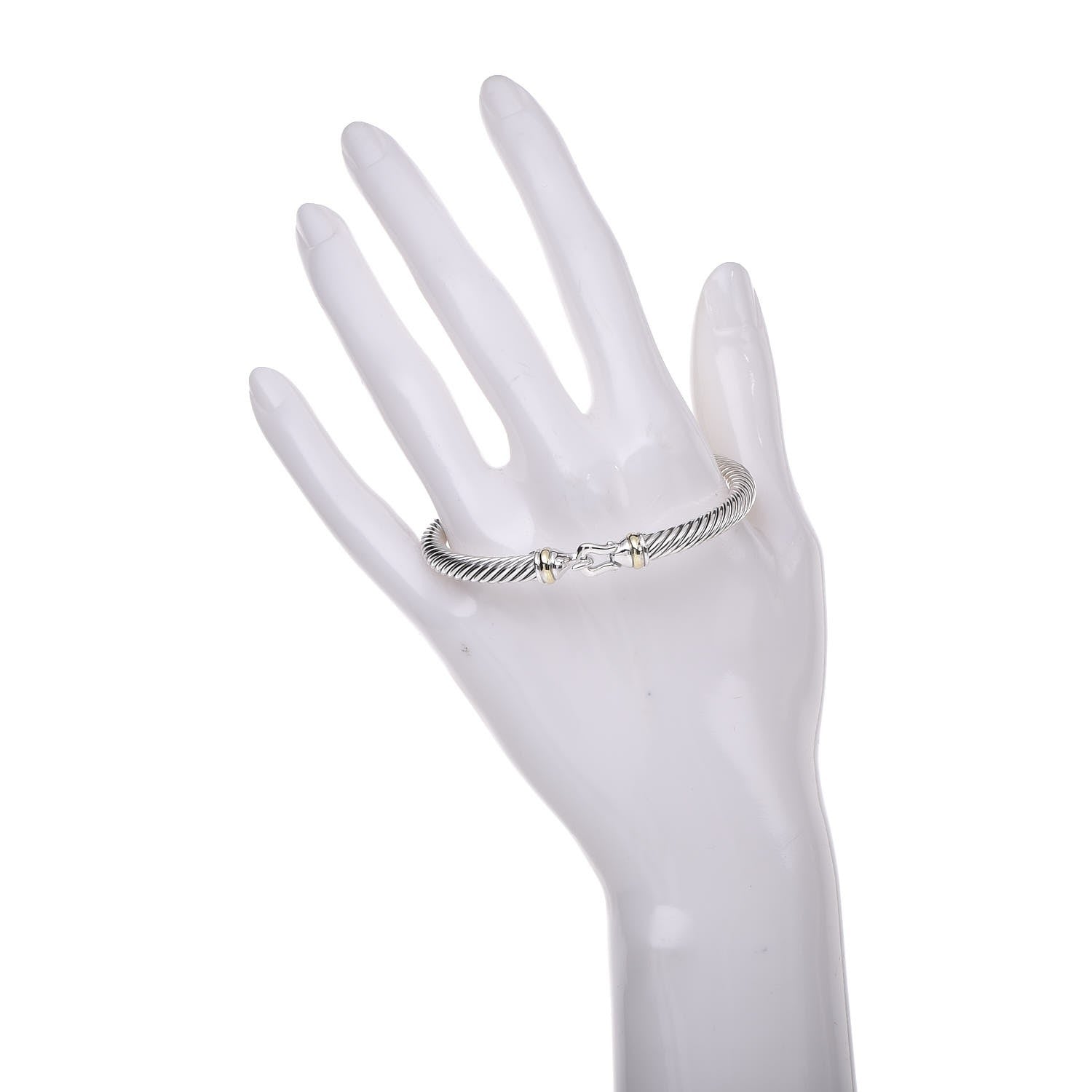 David Yurman Sterling Silver 18K Yellow Gold 5mm Cable Classic Buckle Bracelet 2 of 4
