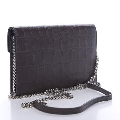 Saint Laurent Calfskin Crocodile Embossed Monogram Chain Wallet Dark Anthracite 3 of 11