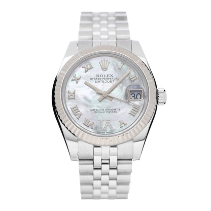 Rolex Stainless Steel 18K White Gold Diamond Mother of Pearl 31mm Oyster Perpetual Datejust Watch Roman 178274 1 of 8