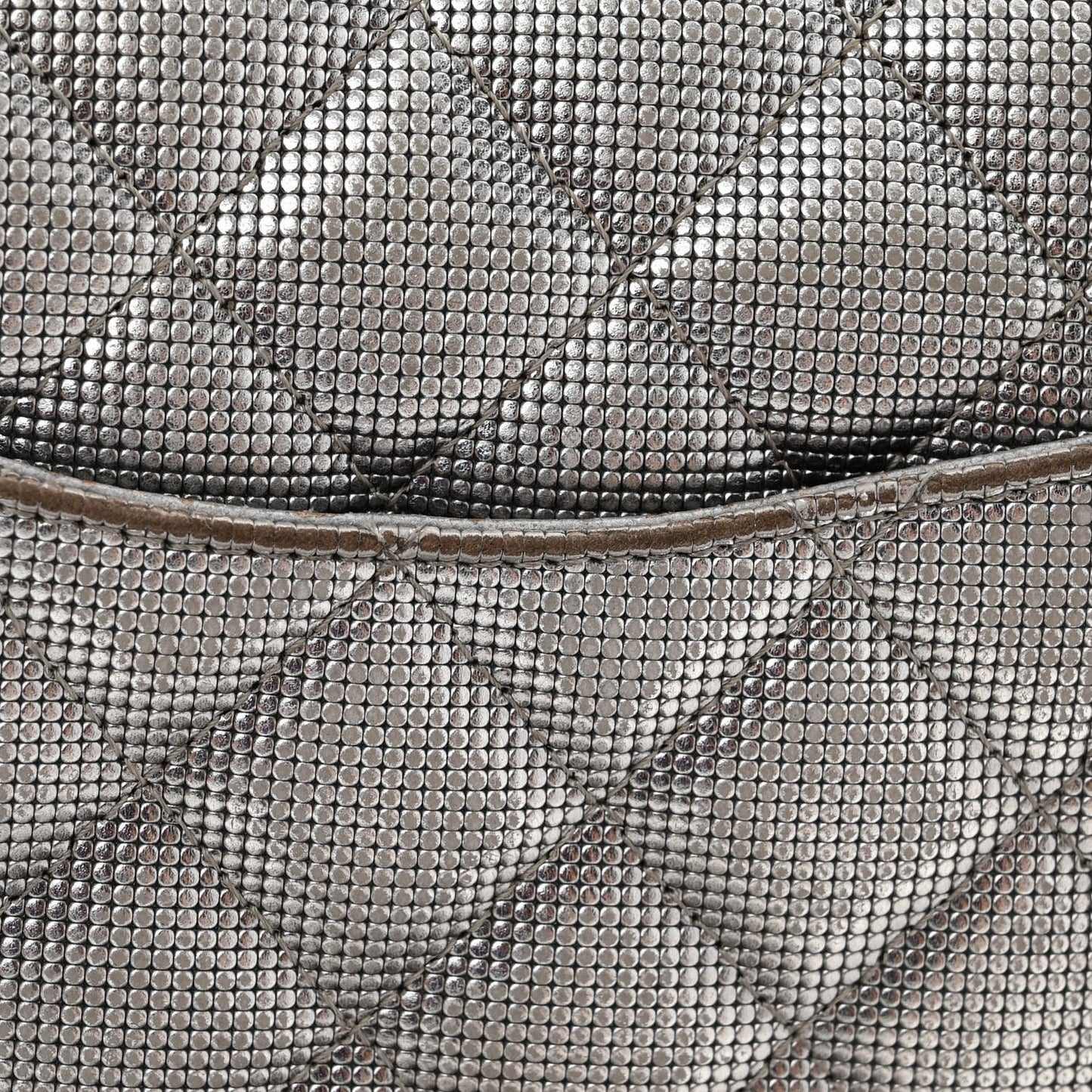Metallic Calfskin Quilted Pixel Effect Mini Rectangular Flap Dark Silver