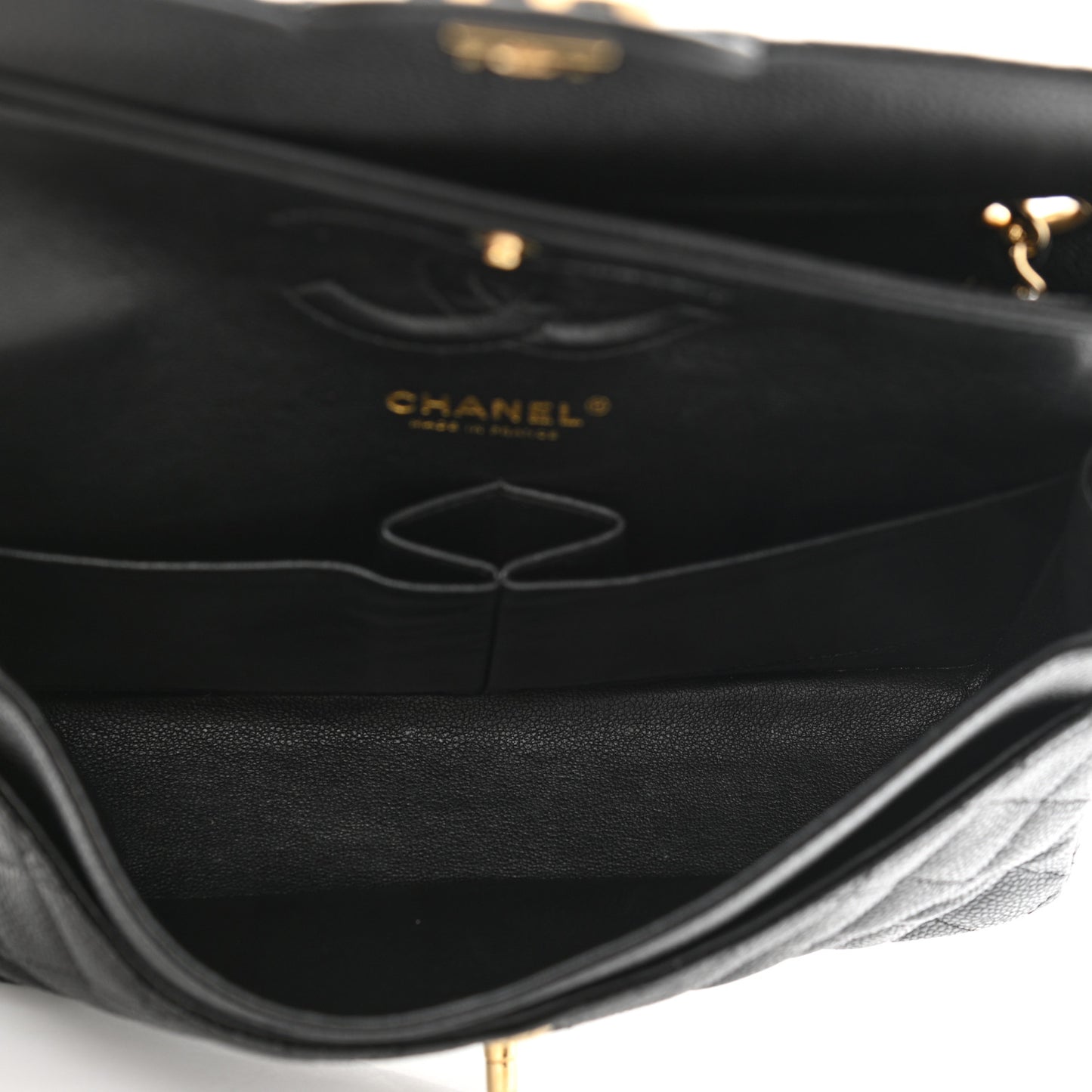 Caviar Quilted Medium Double Flap Black