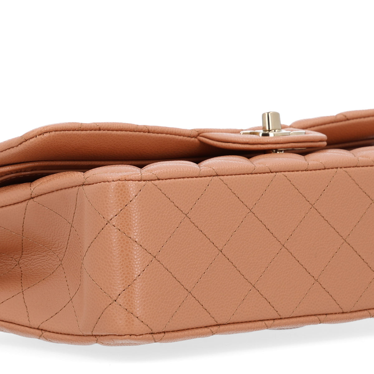 Caviar Quilted Medium Double Flap Light Brown