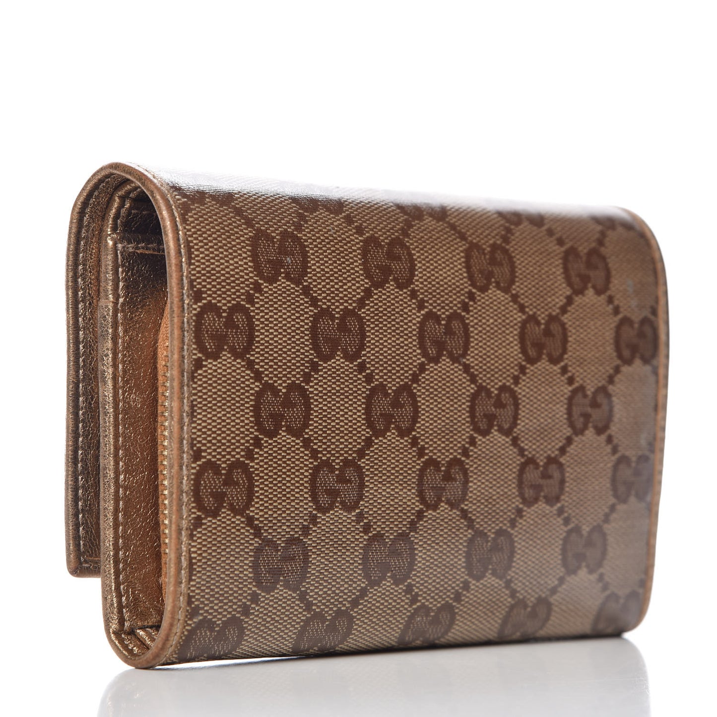 Metallic Crystal Monogram French Flap Wallet Gold